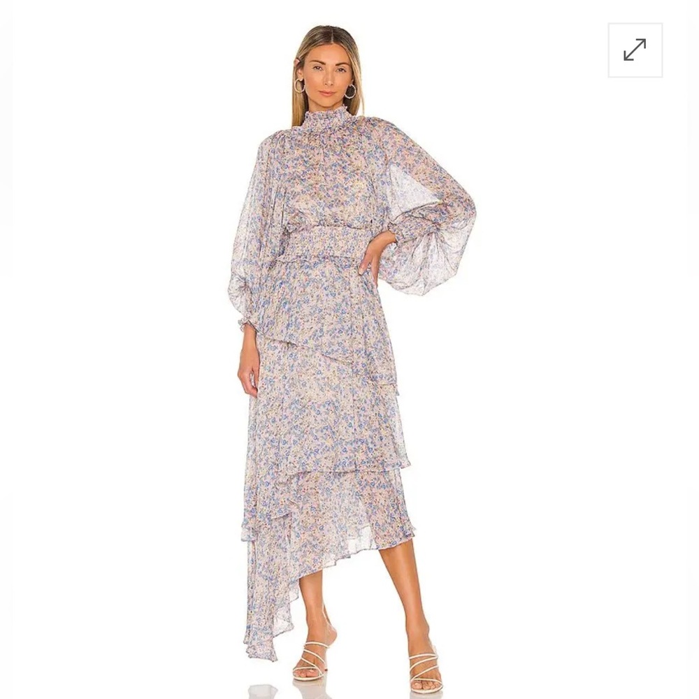 Revolve Elliatt $325 Astrid Smocked Waist Maxi Dress Periwinkle Turtleneck